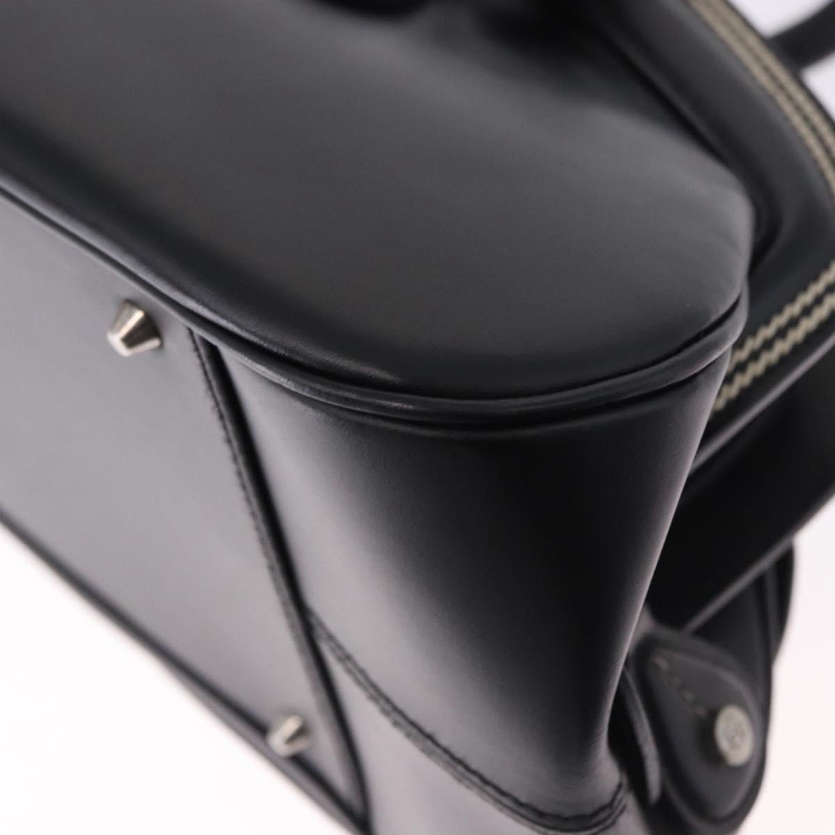 Christian Dior Hand Bag Leather Black Silver Auth ka5389M