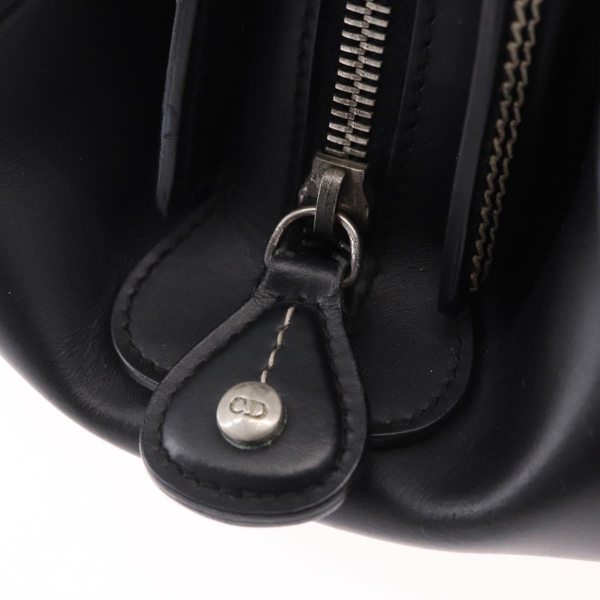 Christian Dior Hand Bag Leather Black Silver Auth ka5389M