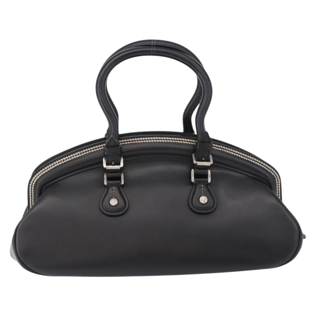 Christian Dior Hand Bag Leather Black Silver Auth ka5389M