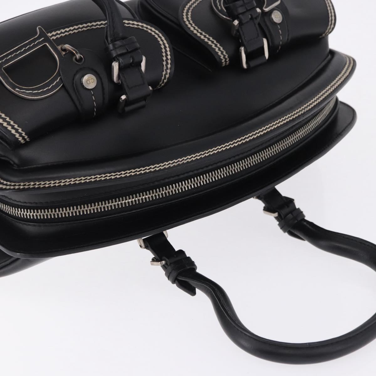 Christian Dior Hand Bag Leather Black Silver Auth ka5389M