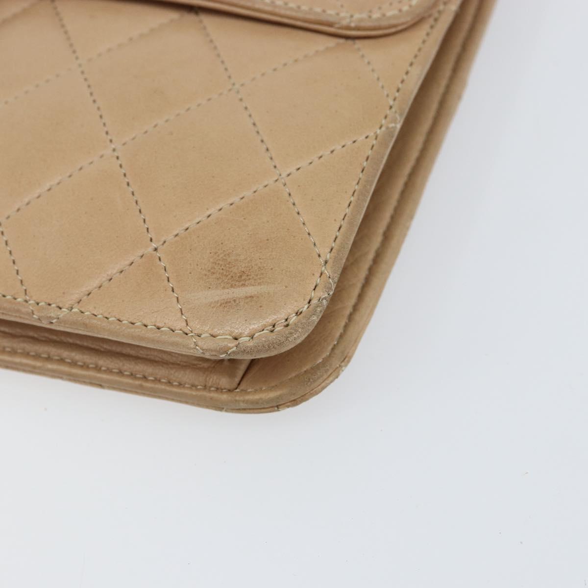 CHANEL Matelasse Chain Shoulder Bag Lamb Skin Beige Gold CC Auth ka539