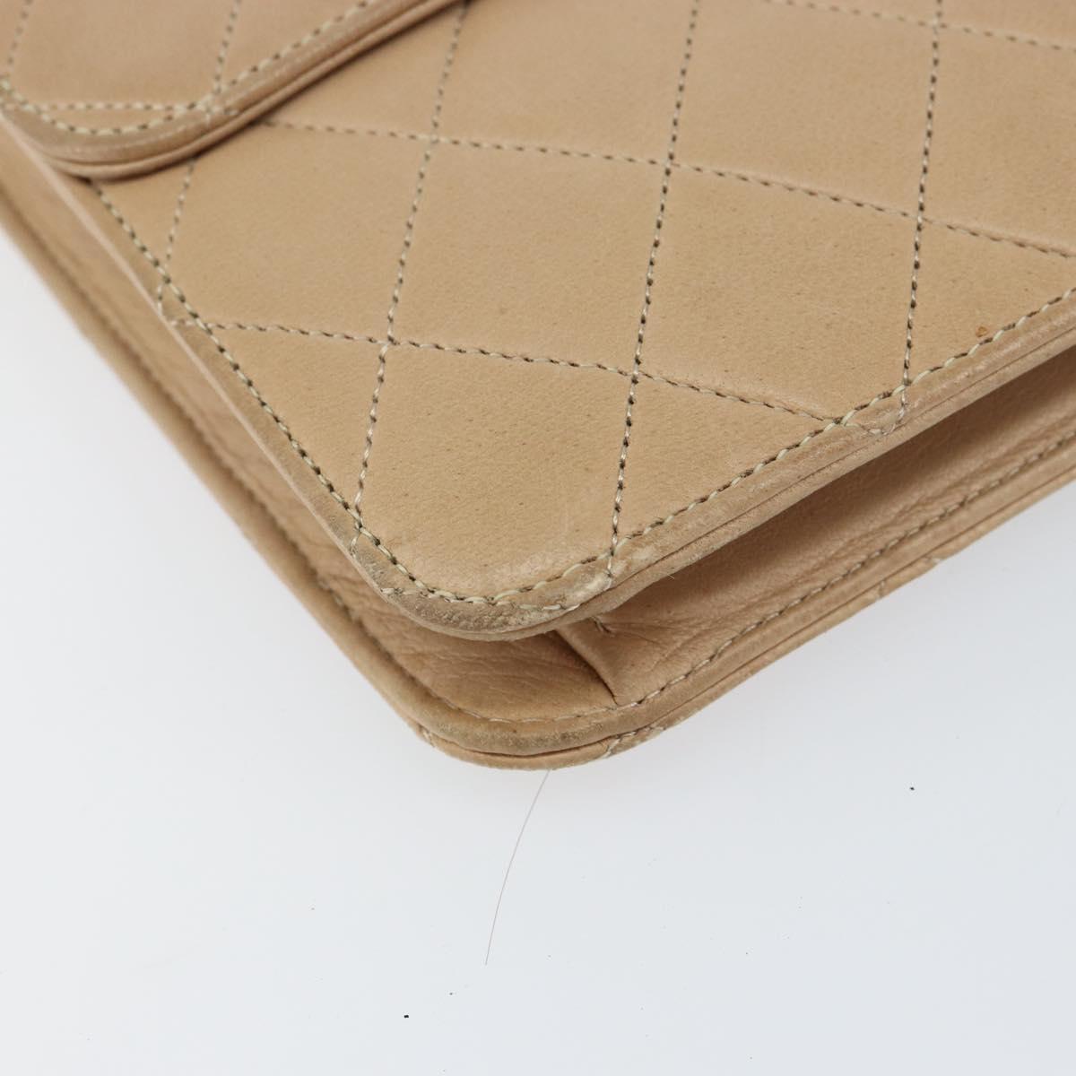 CHANEL Matelasse Chain Shoulder Bag Lamb Skin Beige Gold CC Auth ka539