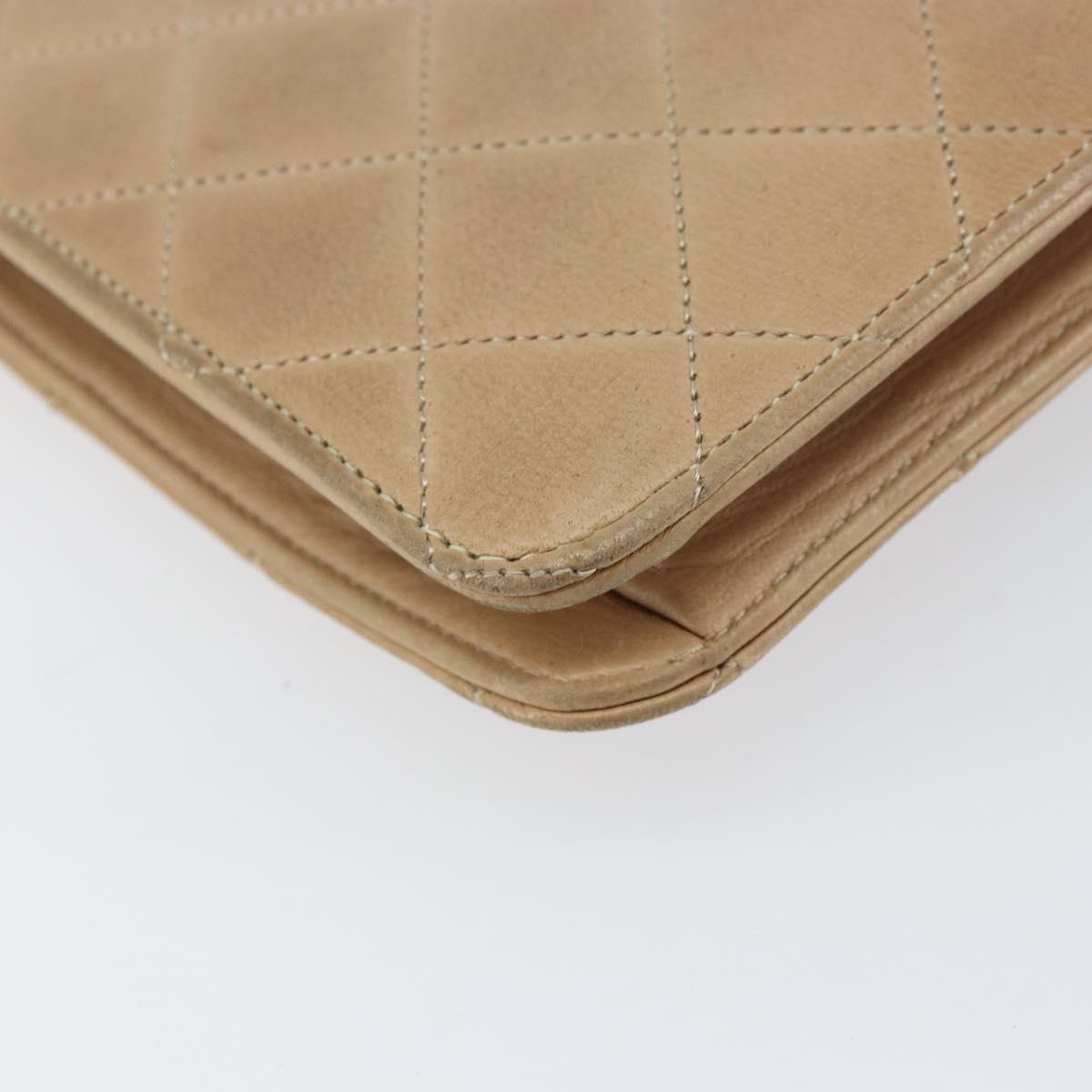 CHANEL Matelasse Chain Shoulder Bag Lamb Skin Beige Gold CC Auth ka539