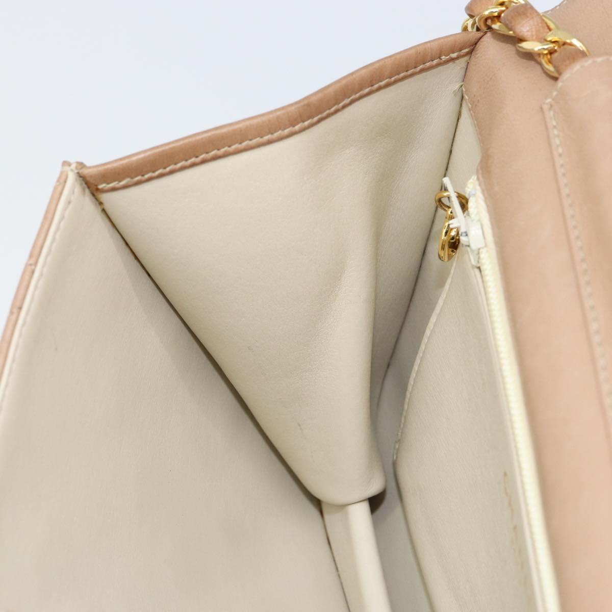 CHANEL Matelasse Chain Shoulder Bag Lamb Skin Beige Gold CC Auth ka539