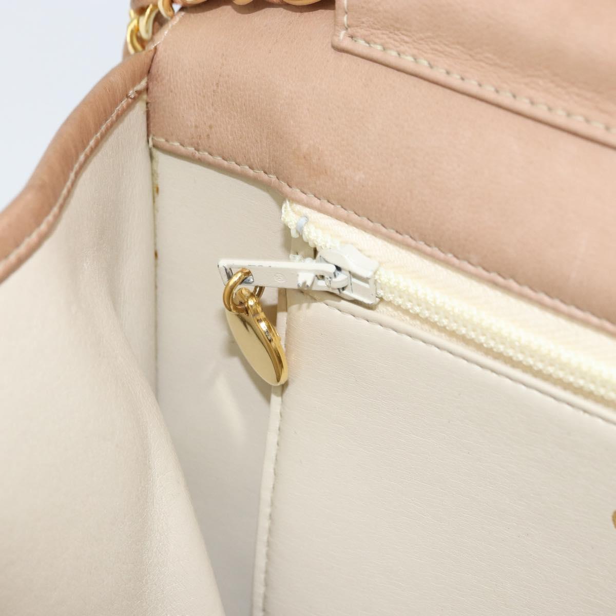 CHANEL Matelasse Chain Shoulder Bag Lamb Skin Beige Gold CC Auth ka539