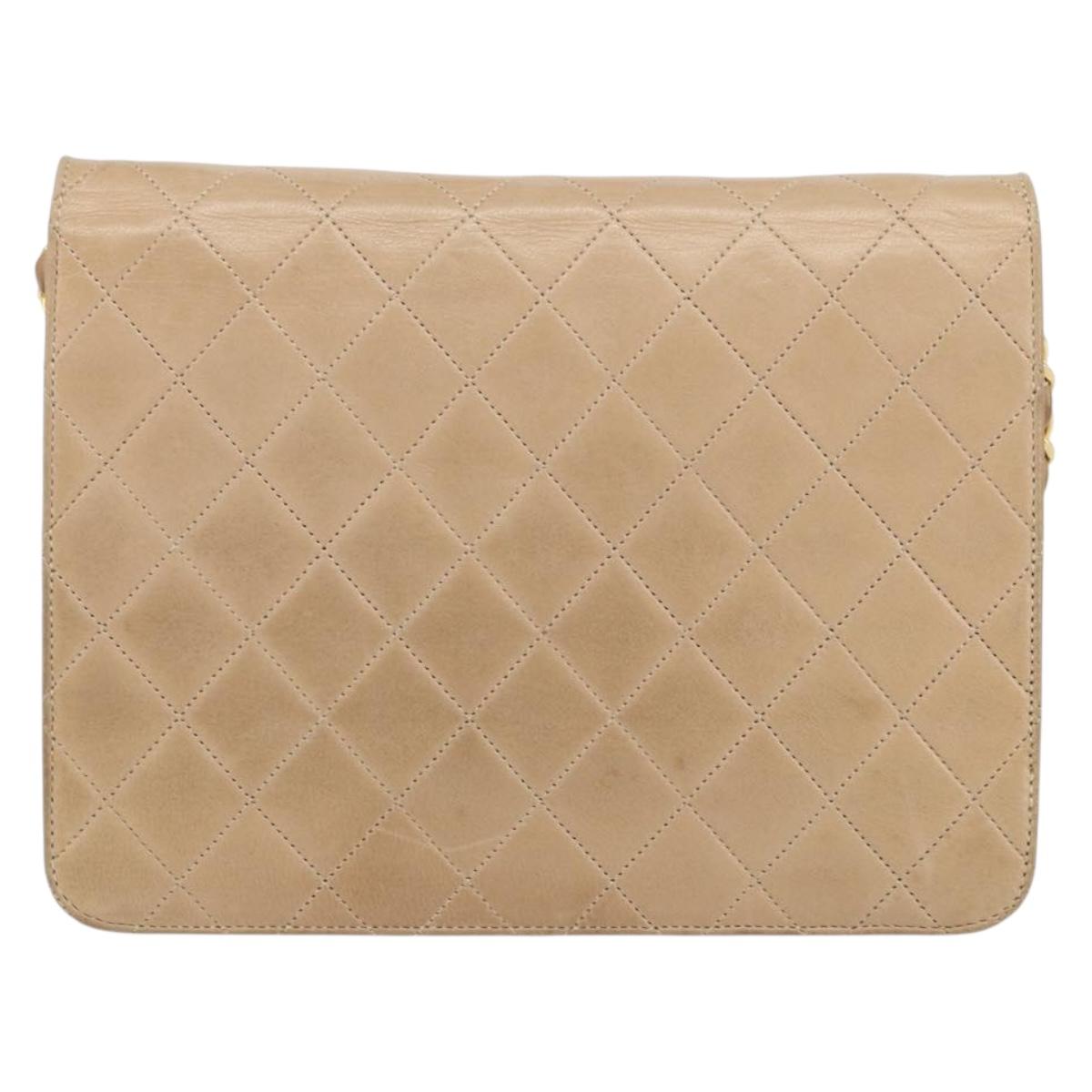 CHANEL Matelasse Chain Shoulder Bag Lamb Skin Beige Gold CC Auth ka539