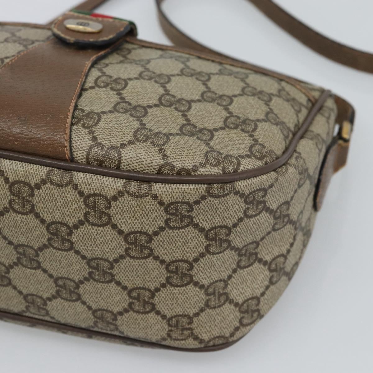 GUCCI GG Supreme Web Sherry Line Shoulder Bag PVC Leather Beige Gold Auth ka5390