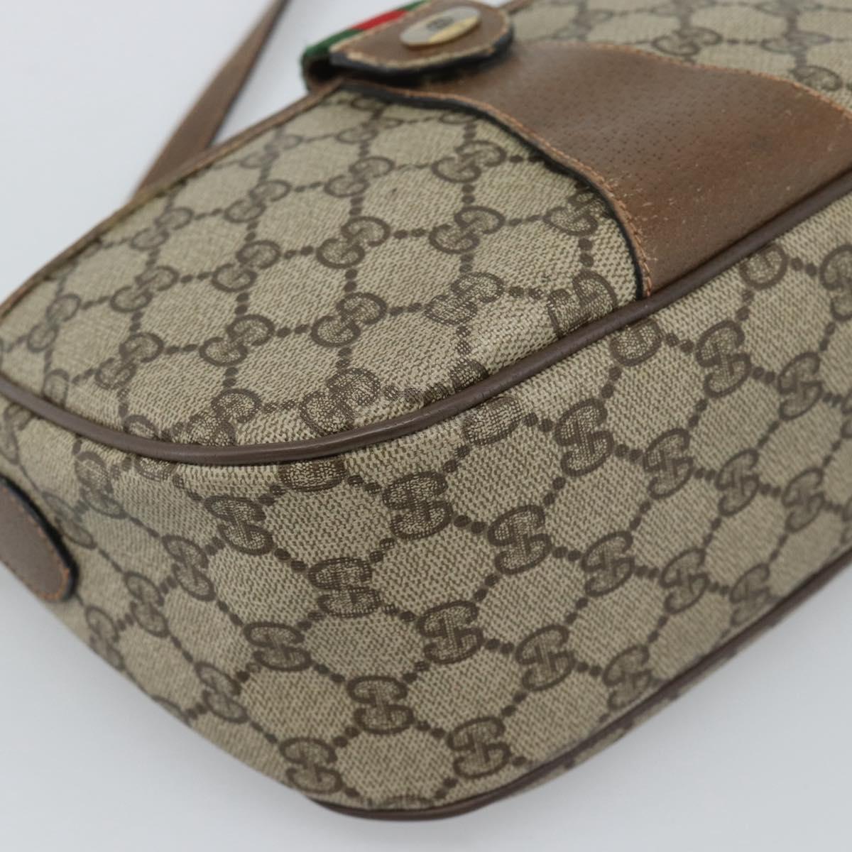GUCCI GG Supreme Web Sherry Line Shoulder Bag PVC Leather Beige Gold Auth ka5390