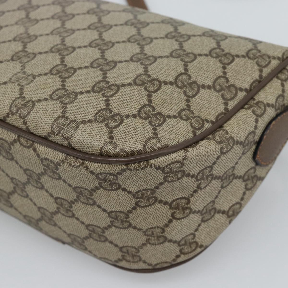 GUCCI GG Supreme Web Sherry Line Shoulder Bag PVC Leather Beige Gold Auth ka5390