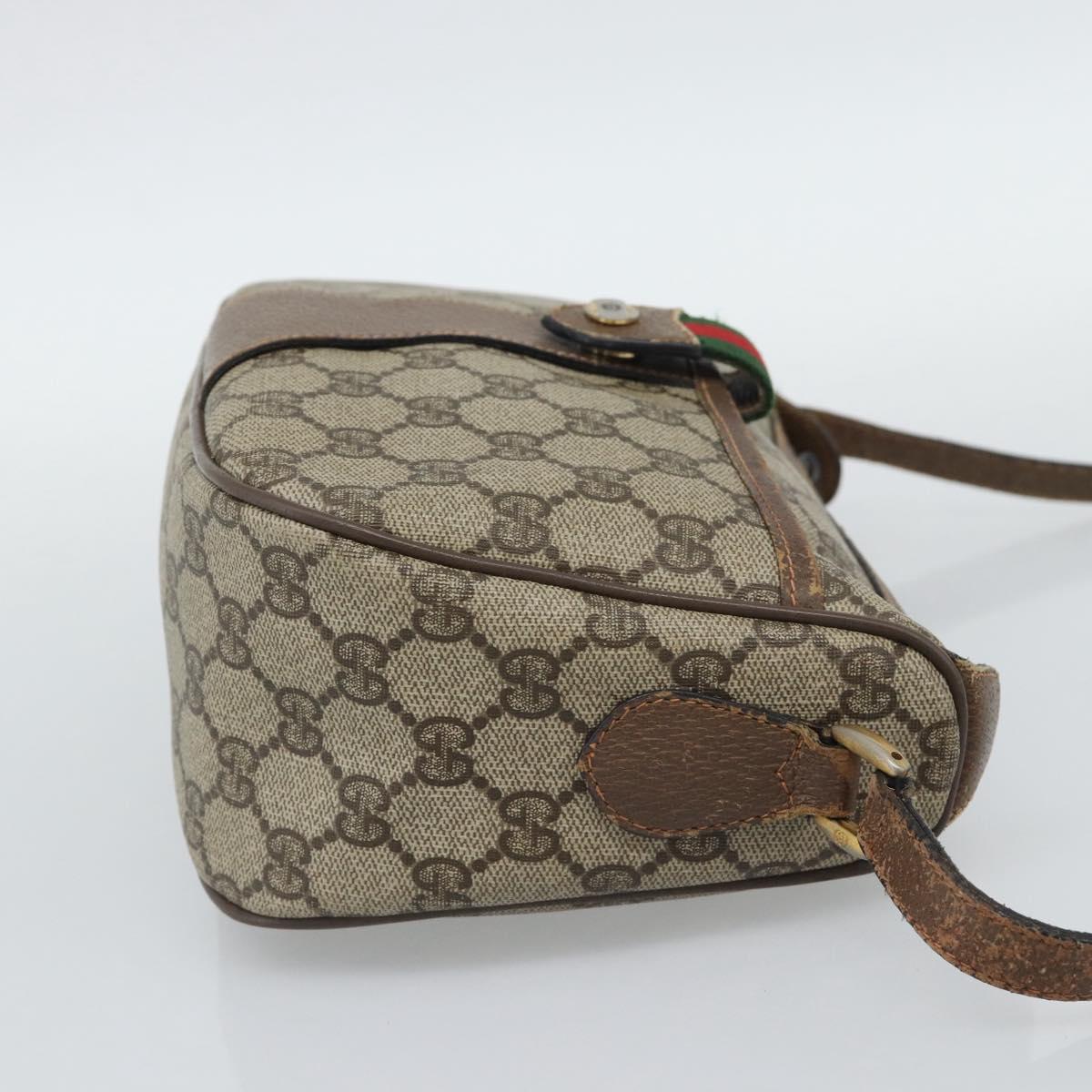 GUCCI GG Supreme Web Sherry Line Shoulder Bag PVC Leather Beige Gold Auth ka5390