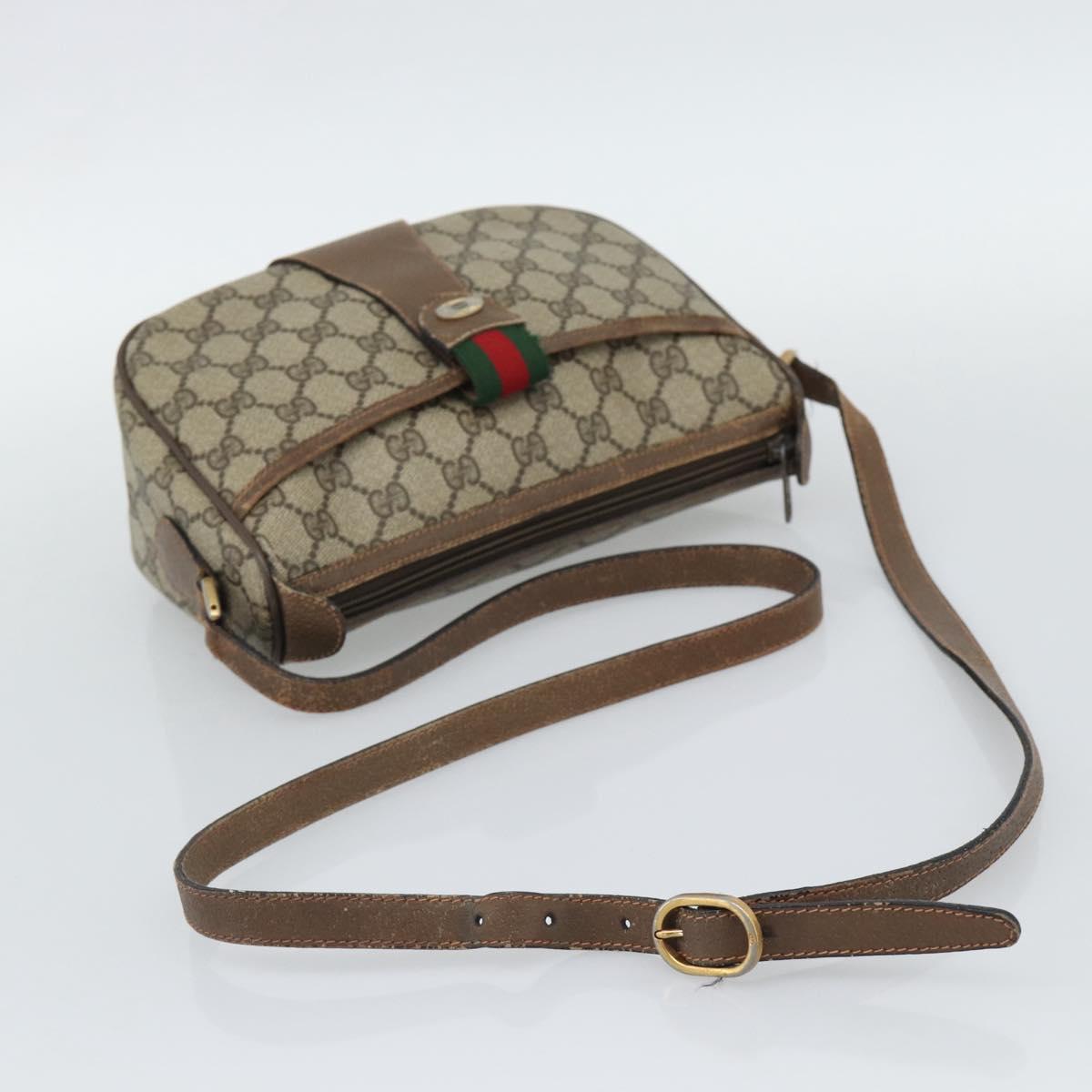 GUCCI GG Supreme Web Sherry Line Shoulder Bag PVC Leather Beige Gold Auth ka5390
