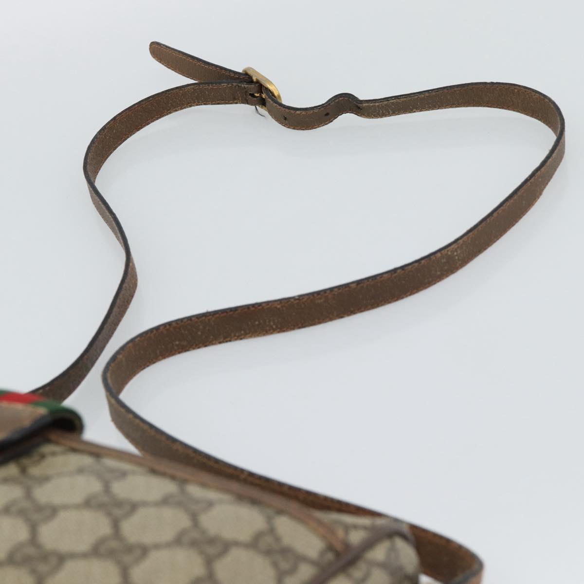 GUCCI GG Supreme Web Sherry Line Shoulder Bag PVC Leather Beige Gold Auth ka5390