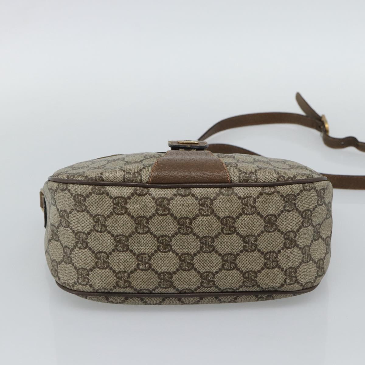 GUCCI GG Supreme Web Sherry Line Shoulder Bag PVC Leather Beige Gold Auth ka5390