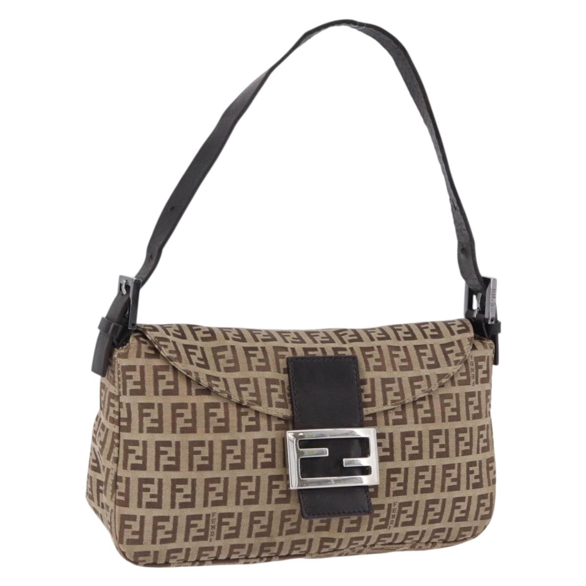 FENDI Zucchino Canvas Mamma Baguette Shoulder Bag Beige 8BR003 Auth ka5393V