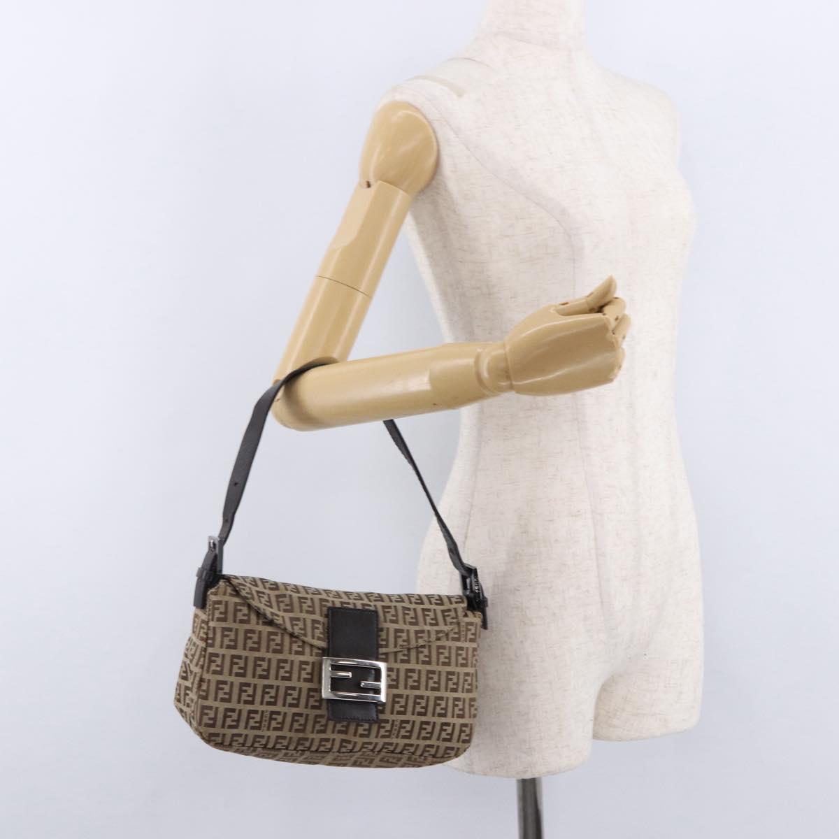 FENDI Zucchino Canvas Mamma Baguette Shoulder Bag Beige 8BR003 Auth ka5393V
