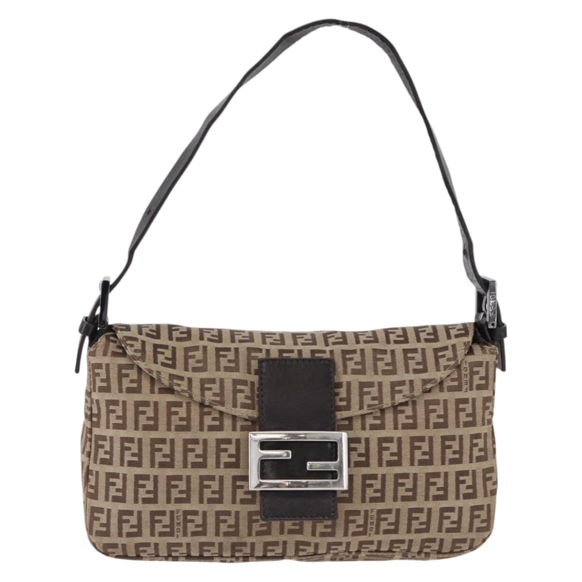 FENDI Zucchino Canvas Mamma Baguette Shoulder Bag Beige 8BR003 Auth ka5393V