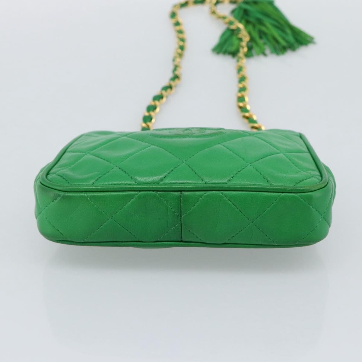 CHANEL COCO Mark Matelasse Chain Shoulder Bag Lamb Skin Green Gold Auth ka5394V