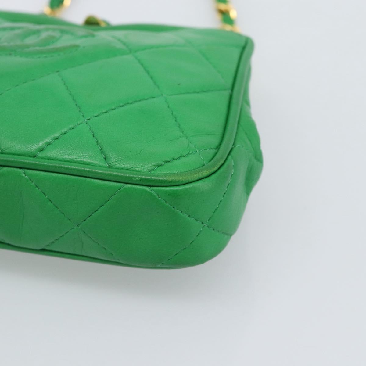 CHANEL COCO Mark Matelasse Chain Shoulder Bag Lamb Skin Green Gold Auth ka5394V