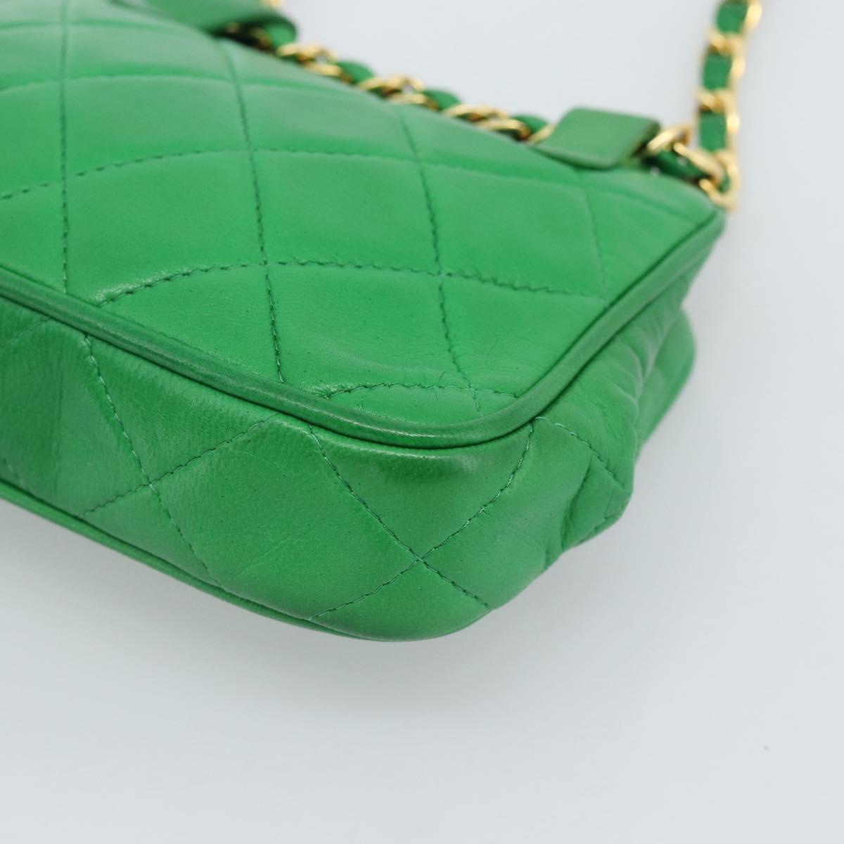 CHANEL COCO Mark Matelasse Chain Shoulder Bag Lamb Skin Green Gold Auth ka5394V