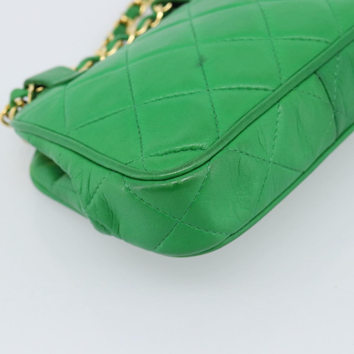 CHANEL COCO Mark Matelasse Chain Shoulder Bag Lamb Skin Green Gold Auth ka5394V