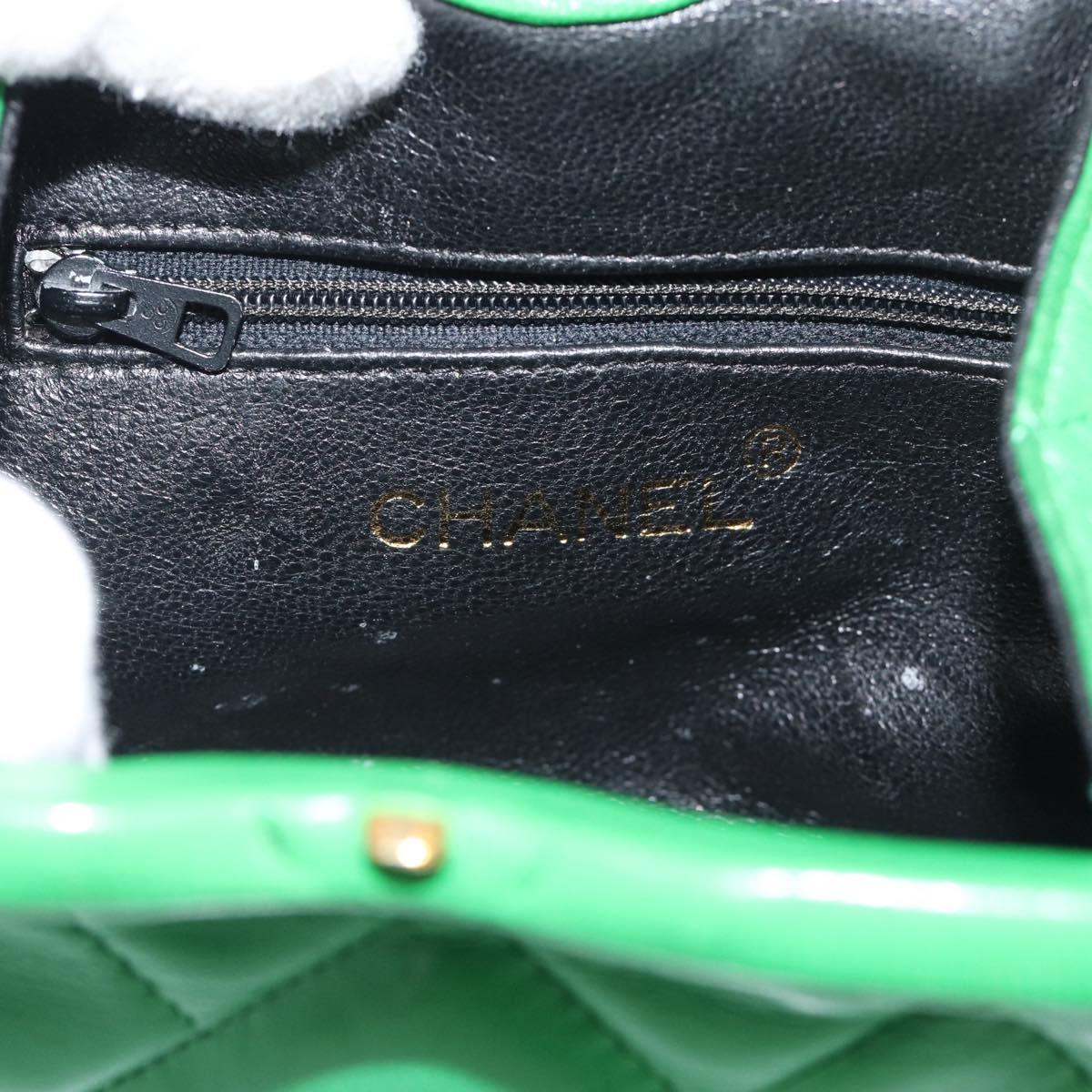 CHANEL COCO Mark Matelasse Chain Shoulder Bag Lamb Skin Green Gold Auth ka5394V