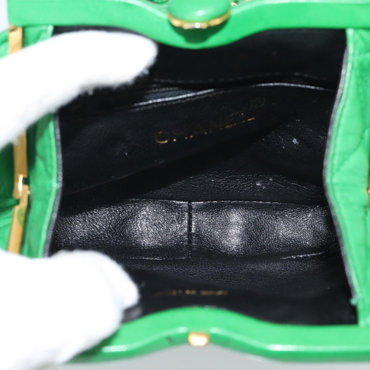 CHANEL COCO Mark Matelasse Chain Shoulder Bag Lamb Skin Green Gold Auth ka5394V