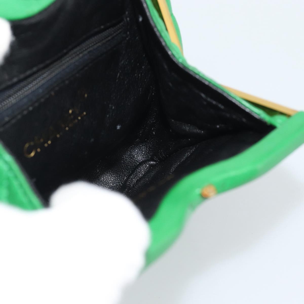 CHANEL COCO Mark Matelasse Chain Shoulder Bag Lamb Skin Green Gold Auth ka5394V