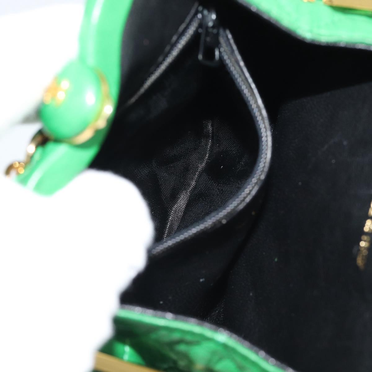 CHANEL COCO Mark Matelasse Chain Shoulder Bag Lamb Skin Green Gold Auth ka5394V