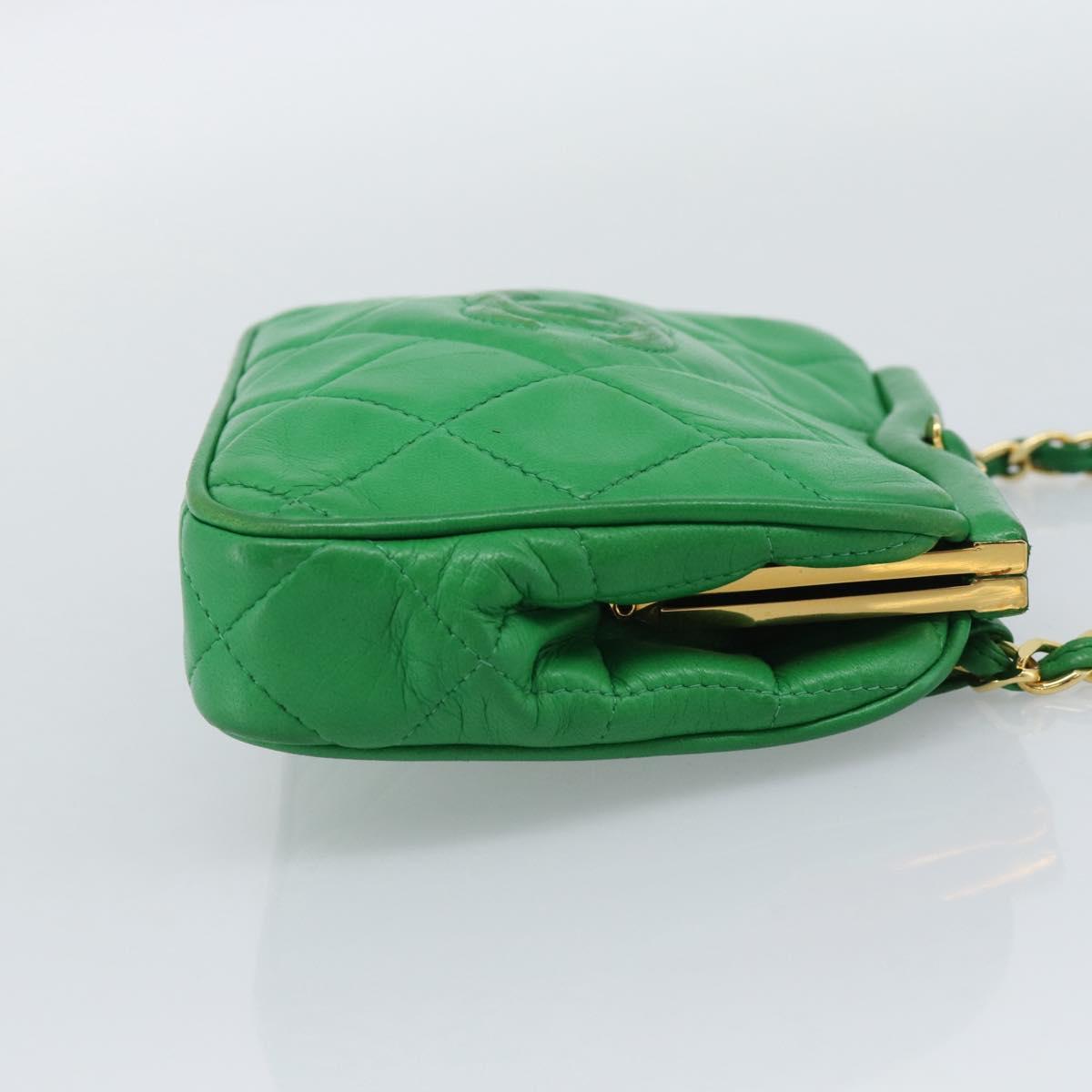 CHANEL COCO Mark Matelasse Chain Shoulder Bag Lamb Skin Green Gold Auth ka5394V