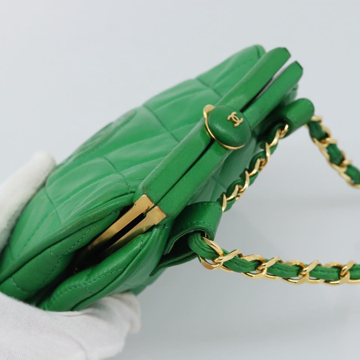 CHANEL COCO Mark Matelasse Chain Shoulder Bag Lamb Skin Green Gold Auth ka5394V