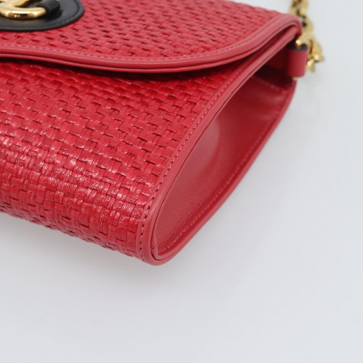 GUCCI Horsebit Chain Shoulder Bag Leather Red Gold Tone 655667 Auth ka5396V