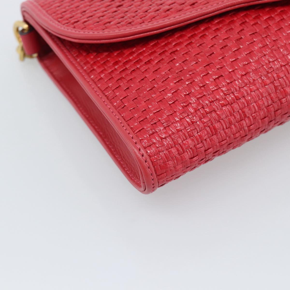 GUCCI Horsebit Chain Shoulder Bag Leather Red Gold Tone 655667 Auth ka5396V