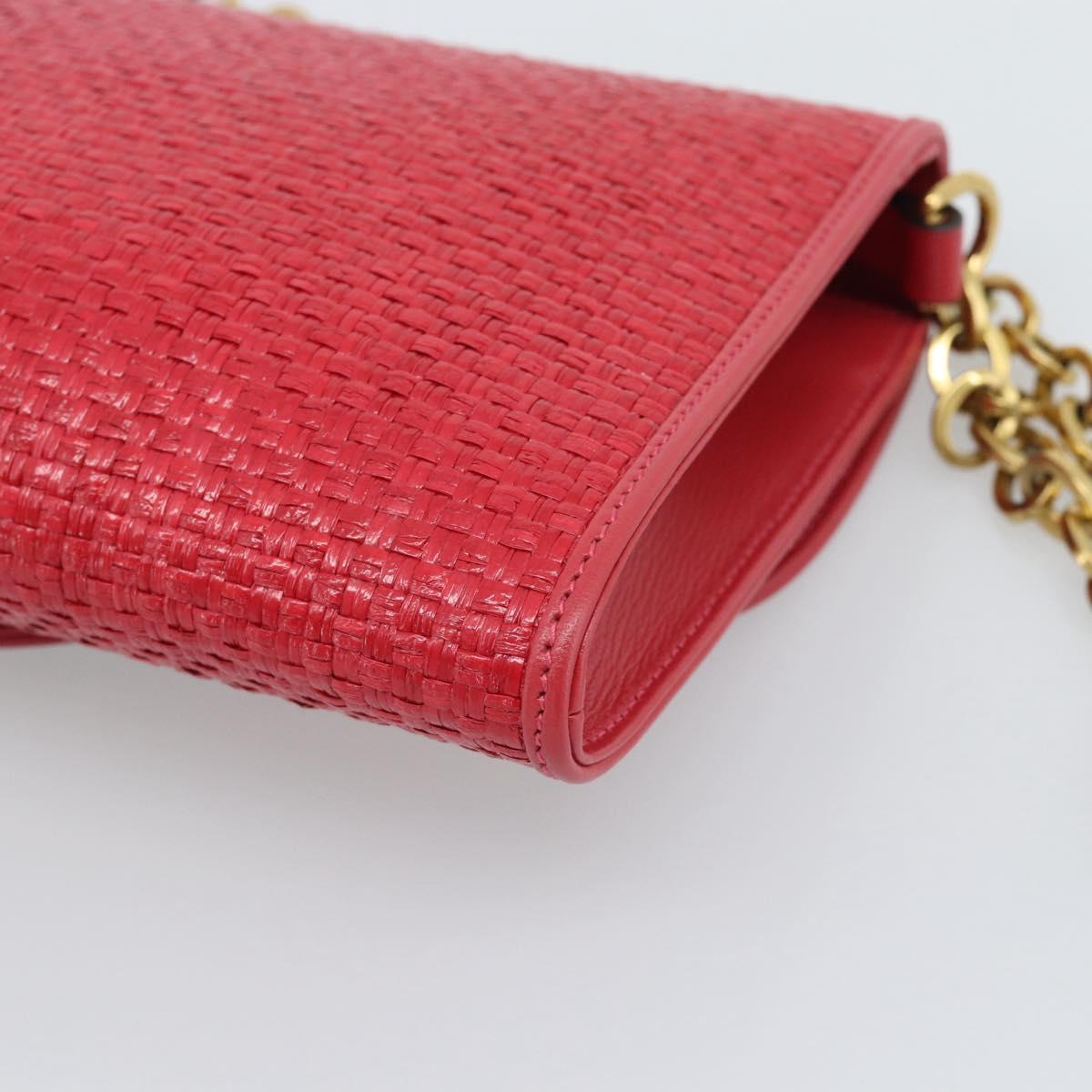 GUCCI Horsebit Chain Shoulder Bag Leather Red Gold Tone 655667 Auth ka5396V