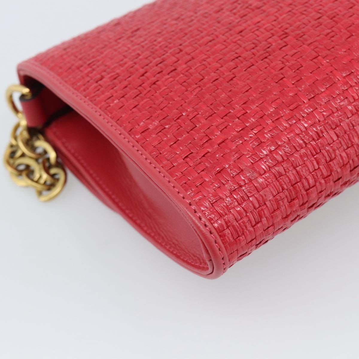 GUCCI Horsebit Chain Shoulder Bag Leather Red Gold Tone 655667 Auth ka5396V
