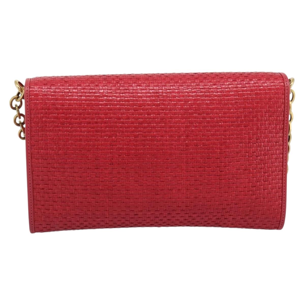 GUCCI Horsebit Chain Shoulder Bag Leather Red Gold Tone 655667 Auth ka5396V