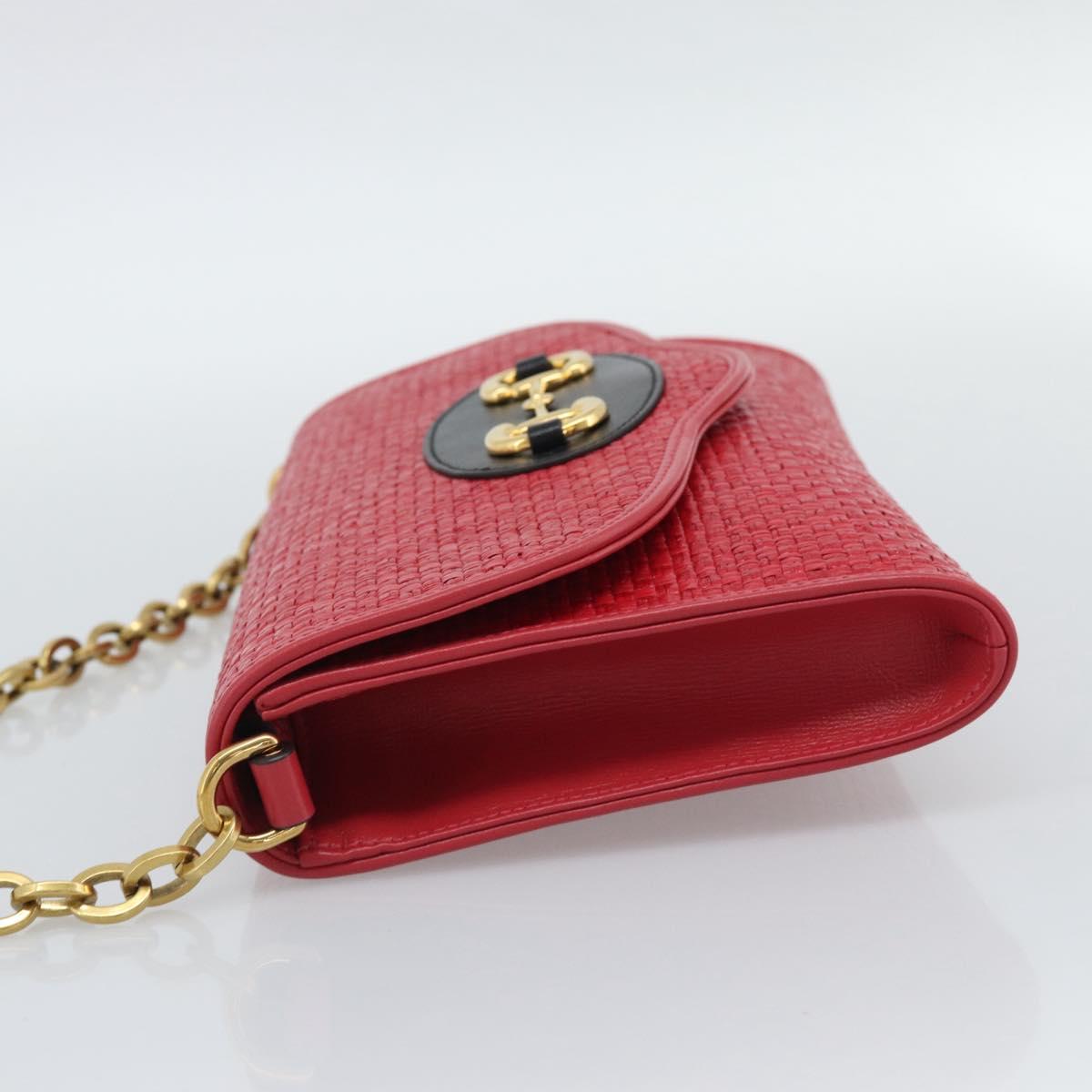 GUCCI Horsebit Chain Shoulder Bag Leather Red Gold Tone 655667 Auth ka5396V