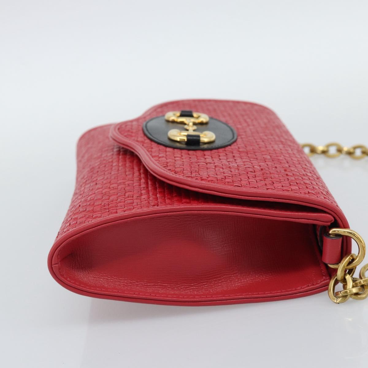 GUCCI Horsebit Chain Shoulder Bag Leather Red Gold Tone 655667 Auth ka5396V