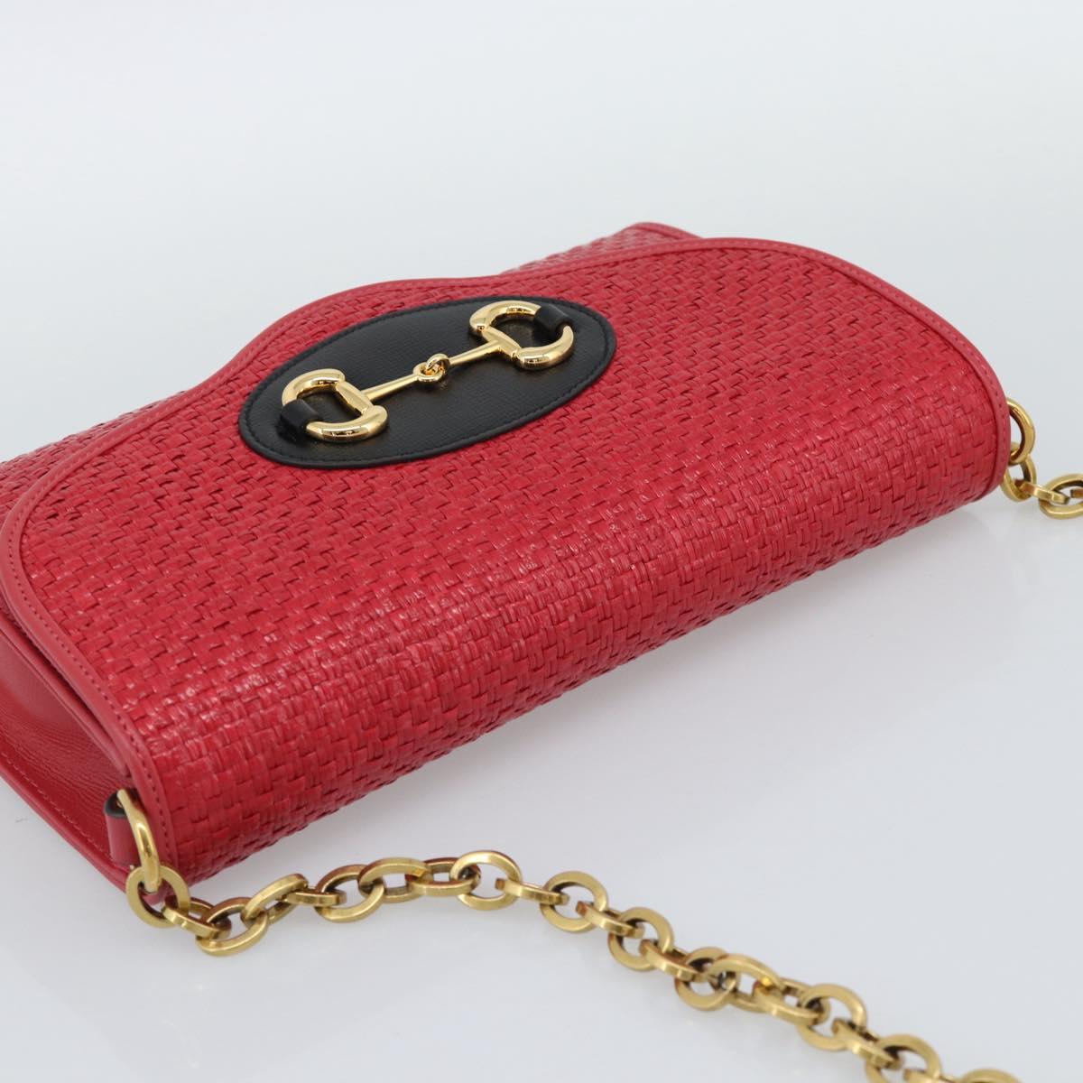 GUCCI Horsebit Chain Shoulder Bag Leather Red Gold Tone 655667 Auth ka5396V