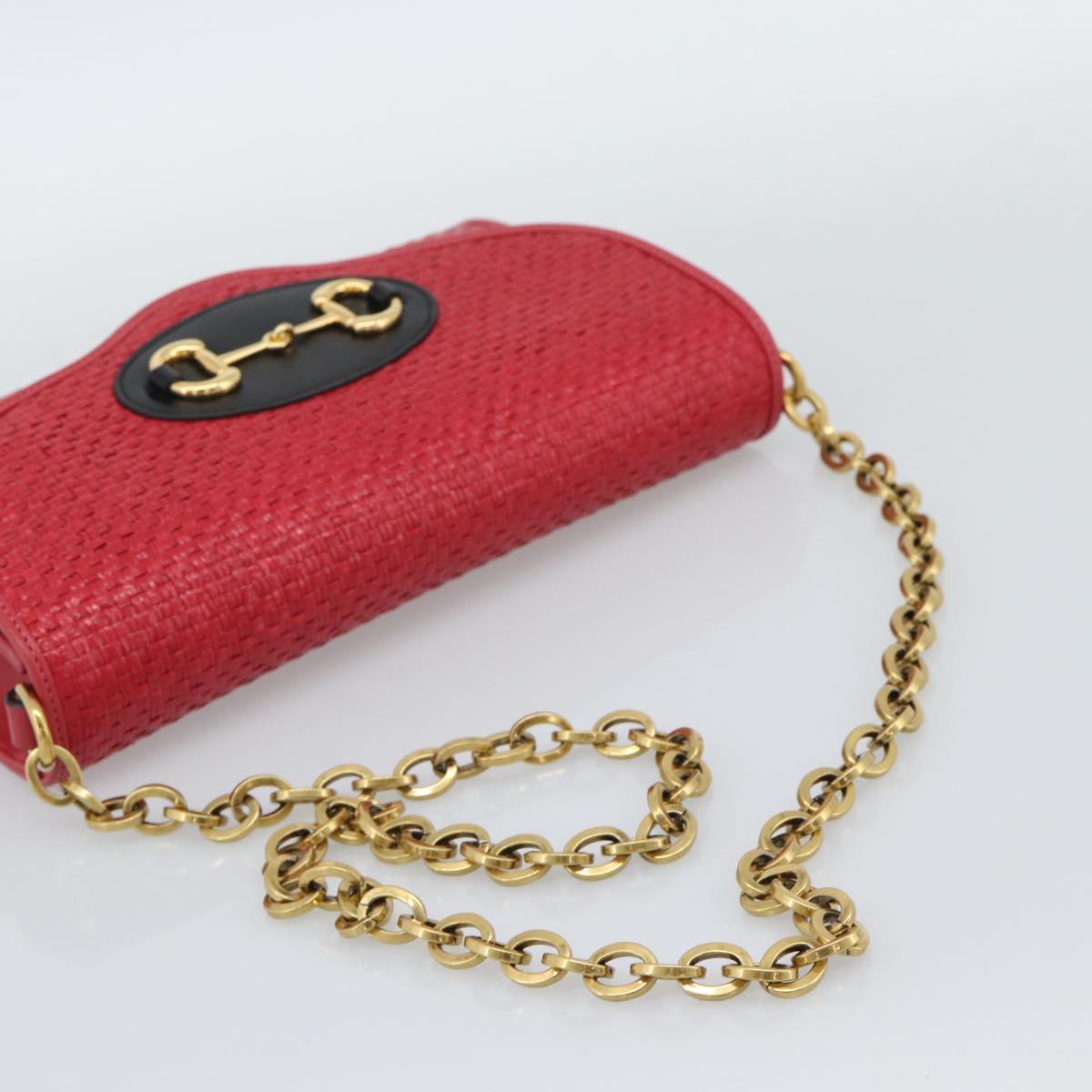 GUCCI Horsebit Chain Shoulder Bag Leather Red Gold Tone 655667 Auth ka5396V