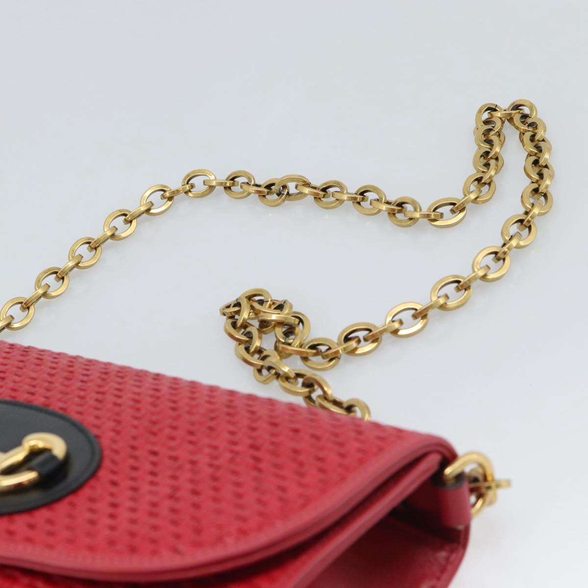 GUCCI Horsebit Chain Shoulder Bag Leather Red Gold Tone 655667 Auth ka5396V