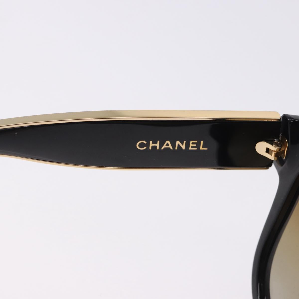 CHANEL Sunglasses Plastic Black Gold Tone CC Auth ka5399