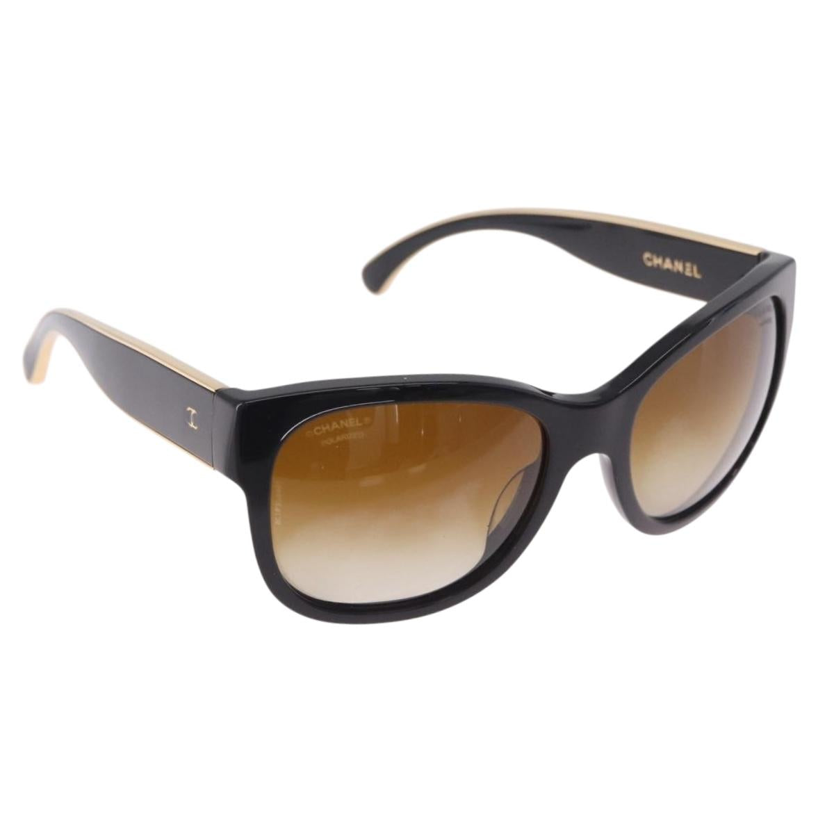 CHANEL Sunglasses Plastic Black Gold Tone CC Auth ka5399