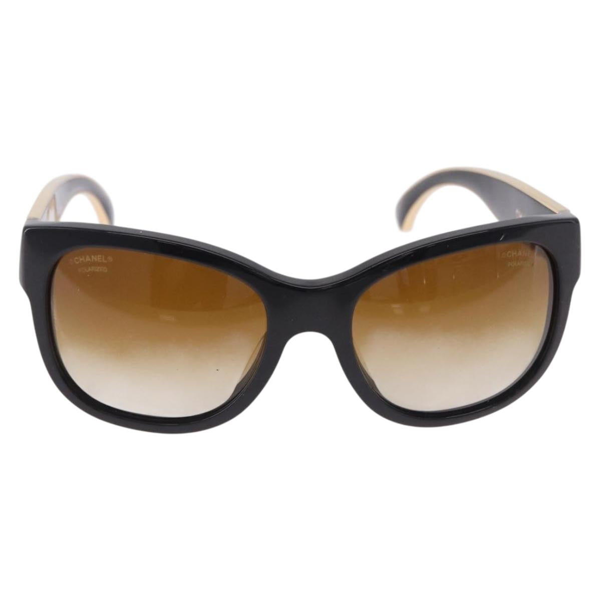 CHANEL Sunglasses Plastic Black Gold Tone CC Auth ka5399