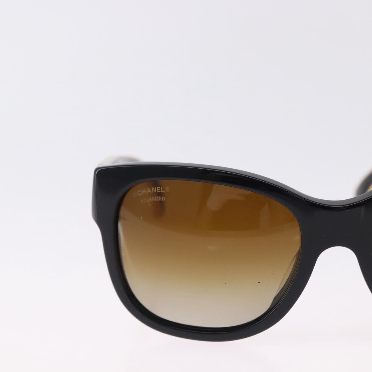 CHANEL Sunglasses Plastic Black Gold Tone CC Auth ka5399