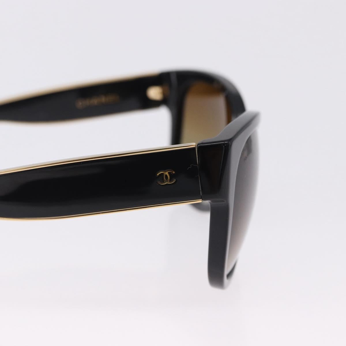 CHANEL Sunglasses Plastic Black Gold Tone CC Auth ka5399