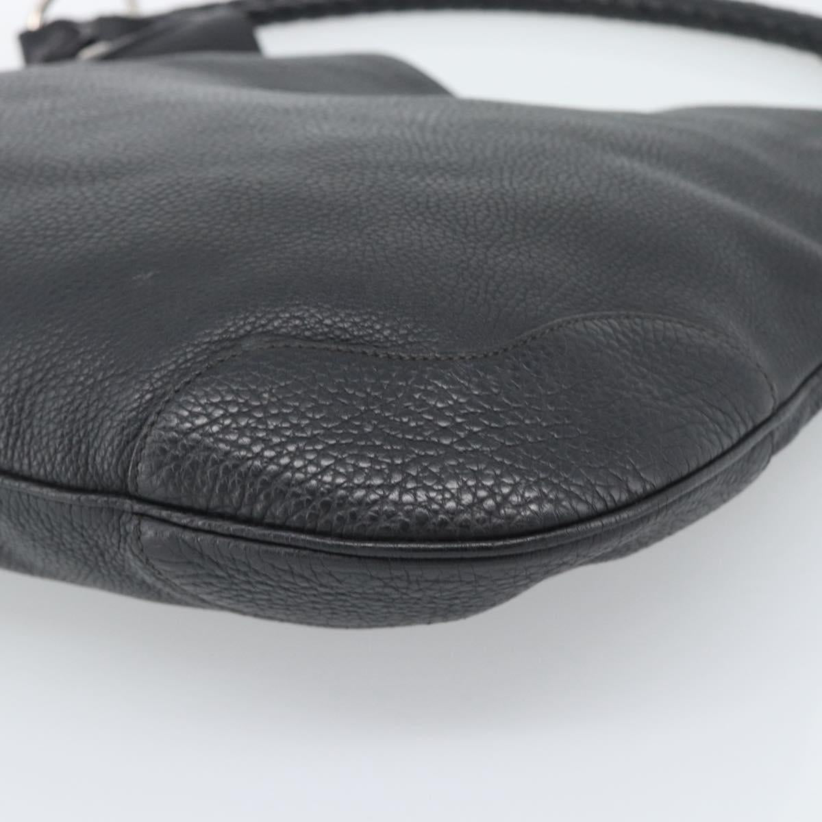 PRADA Shoulder Bag Leather Black Silver Auth ka5401V