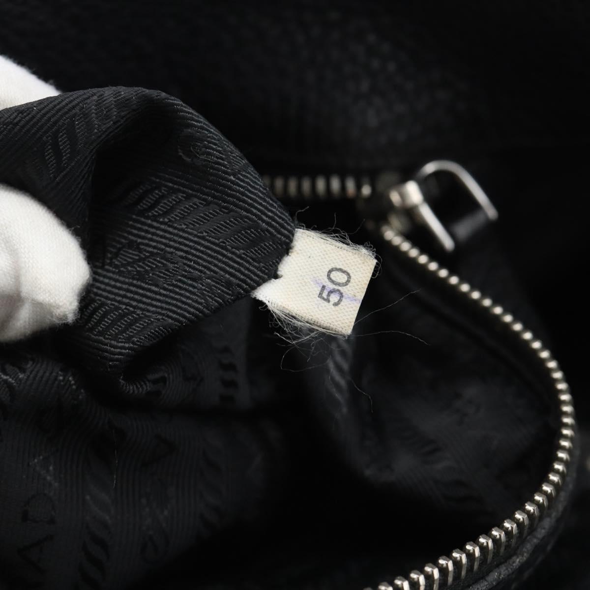 PRADA Shoulder Bag Leather Black Silver Auth ka5401V