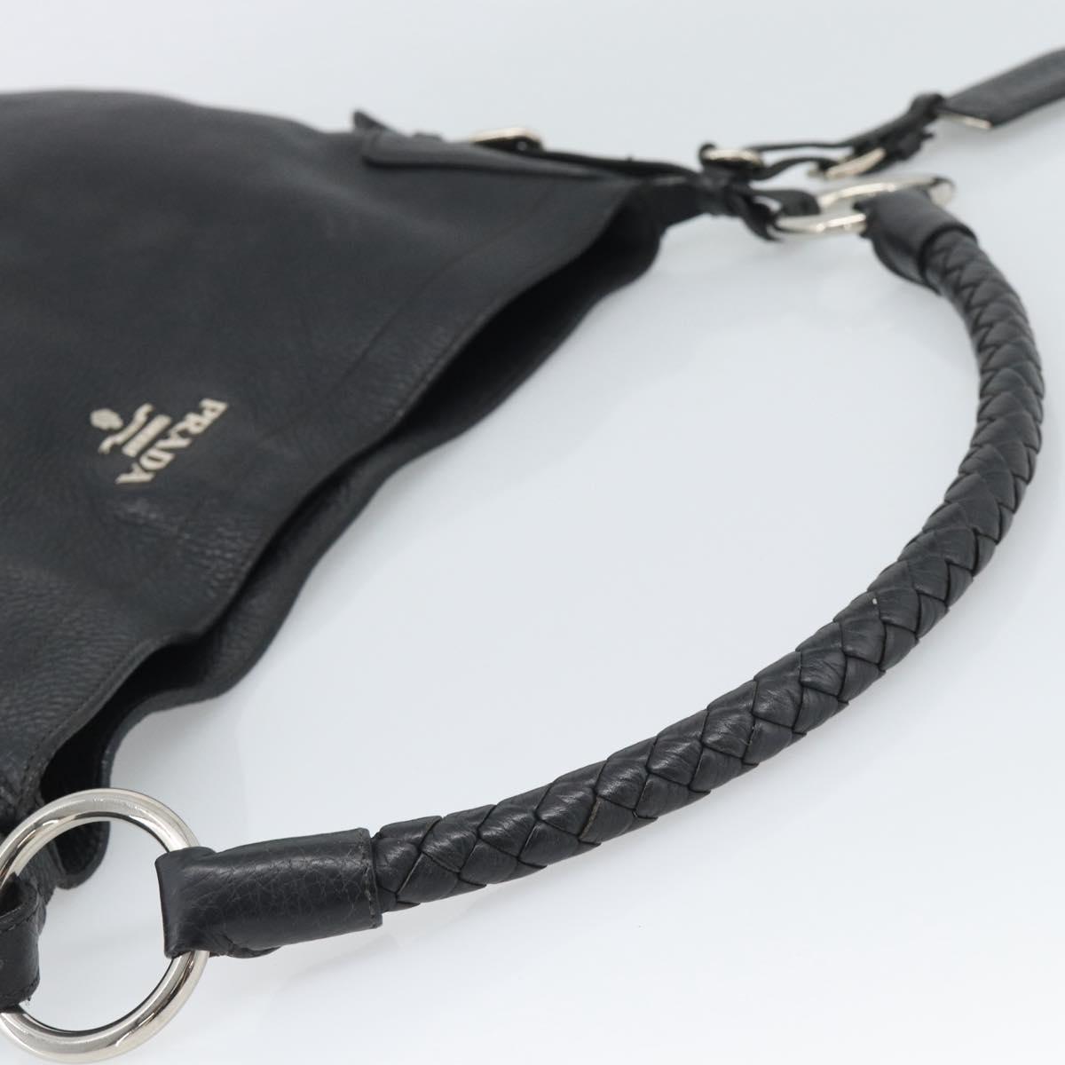 PRADA Shoulder Bag Leather Black Silver Auth ka5401V