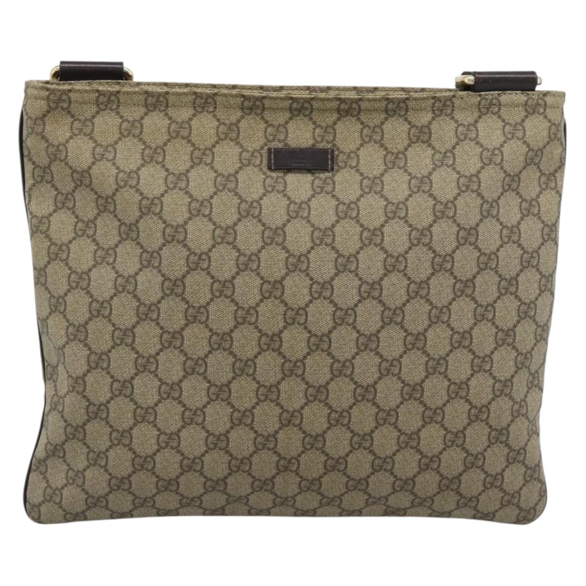 GUCCI GG Supreme Shoulder Bag PVC Leather Beige Gold Tone 201446 Auth ka5402