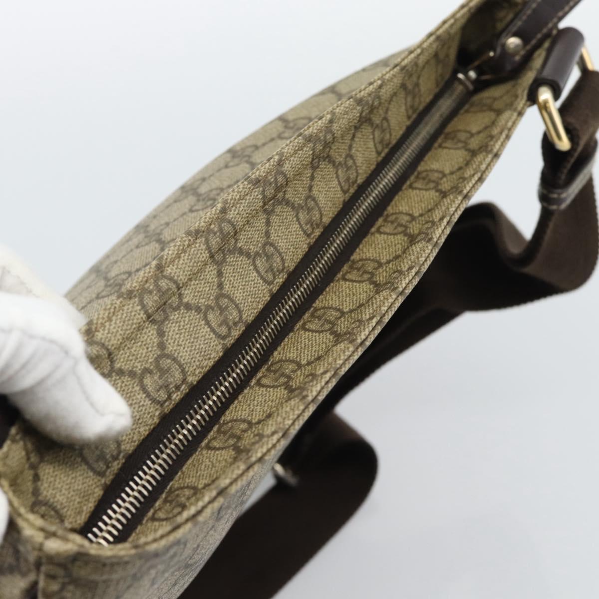 GUCCI GG Supreme Shoulder Bag PVC Leather Beige Gold Tone 201446 Auth ka5402